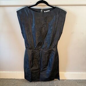 Please Leather Black Structured Shoulder Pad Dress